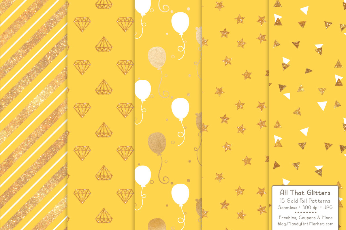Sunshine Gold Foil Digital Papers, a Pattern Graphic by Amanda Ilkov (Photo 2 of 4)