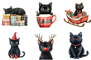 Funny Christmas Black Cat Clipart, an Illustration by DreamArtGraphic (Thumbnail 4 of 5)