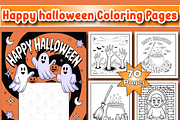 Happy Halloween Kids Coloring Pages, a Seasonal Illustration by Printable Design Store (Thumbnail 1 of 4)