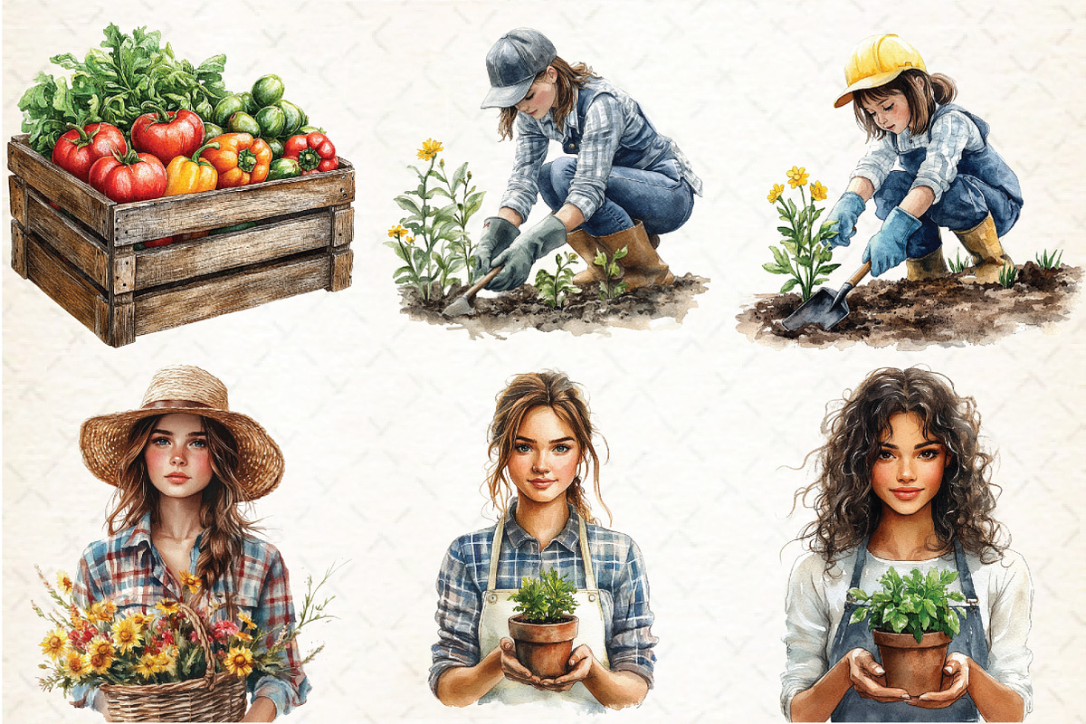Gardening Watercolor Sublimation Cli, an Illustration by Libby Wishes (Photo 3 of 9)