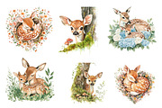 Watercolor Fawn & Doe Clipart, an Illustration by CreationArt (Thumbnail 3 of 5)