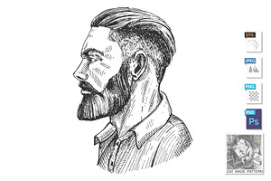 Bearded Man Face In Profile Portrait