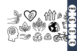 Eco Friendly Line Art Icons Set, an Illustration by designvectx
