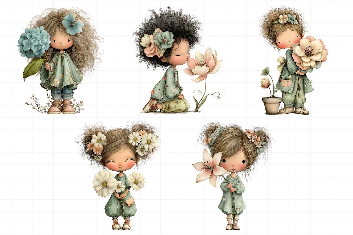 Girl and Flower Clipart Kids, an Illustration by Daily.Designs (Photo 5 of 8)