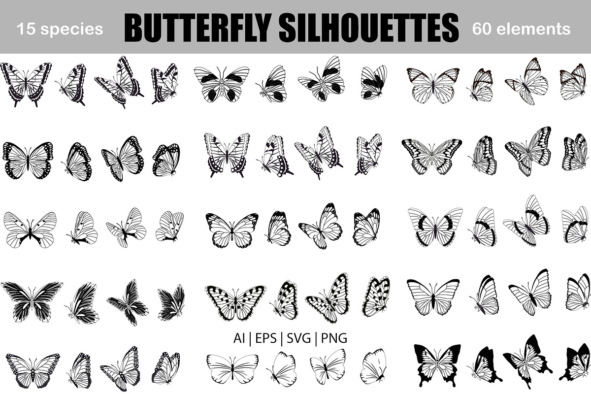 Butterfly silhouettes. Vector, a Graphic by DysenkaArt (Photo 1 of 2)