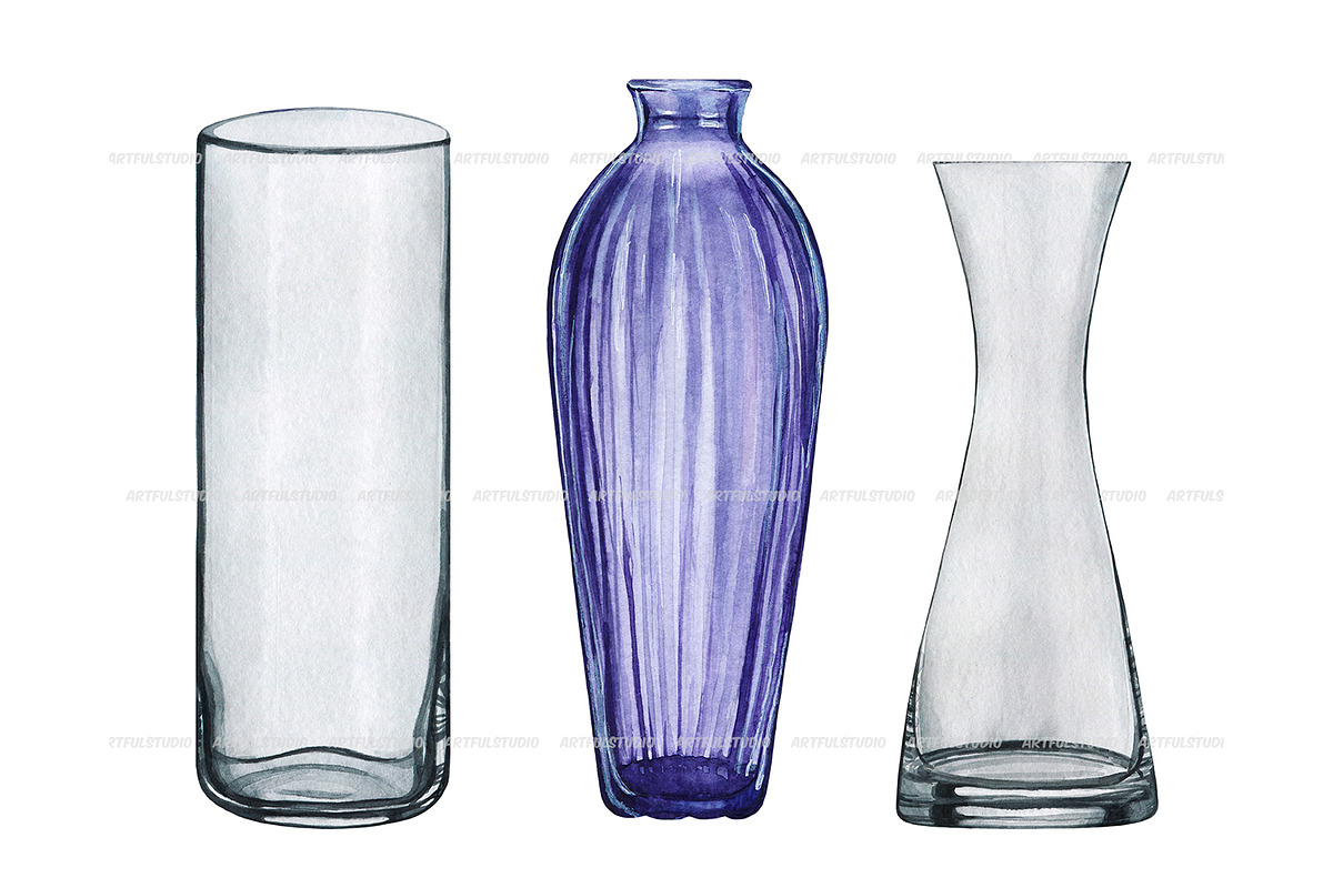 Watercolor glass vases clipart set, an Illustration by ArtfulStudio (Photo 8 of 9)