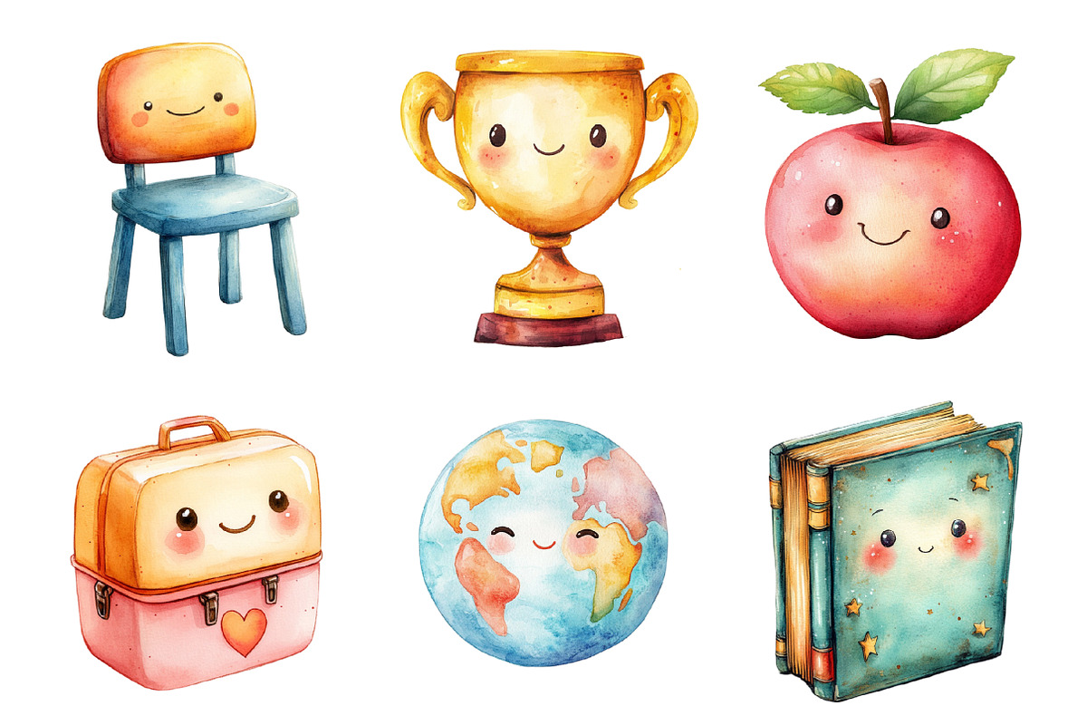 Kawaii School Clipart PNG, an Illustration by SinaCreation (Photo 3 of 5)