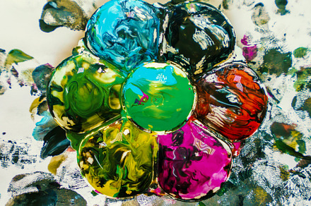 Splash watercolors drops on white background. Abstract colorful, an Abstract Photo by Casanowe-studio