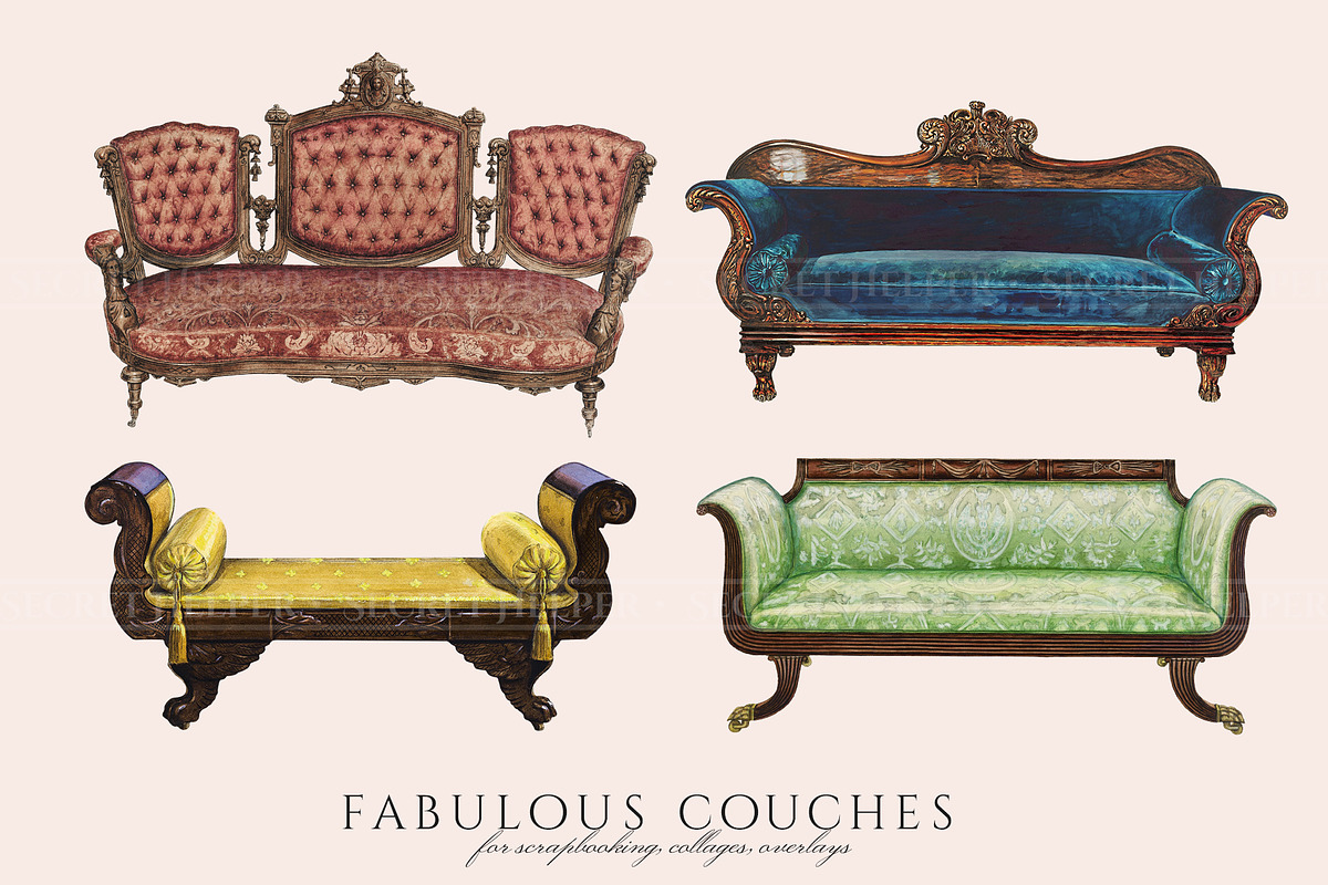 Vintage Couch & Sofa Clipart, an Illustration by Secret Helper (Photo 3 of 5)