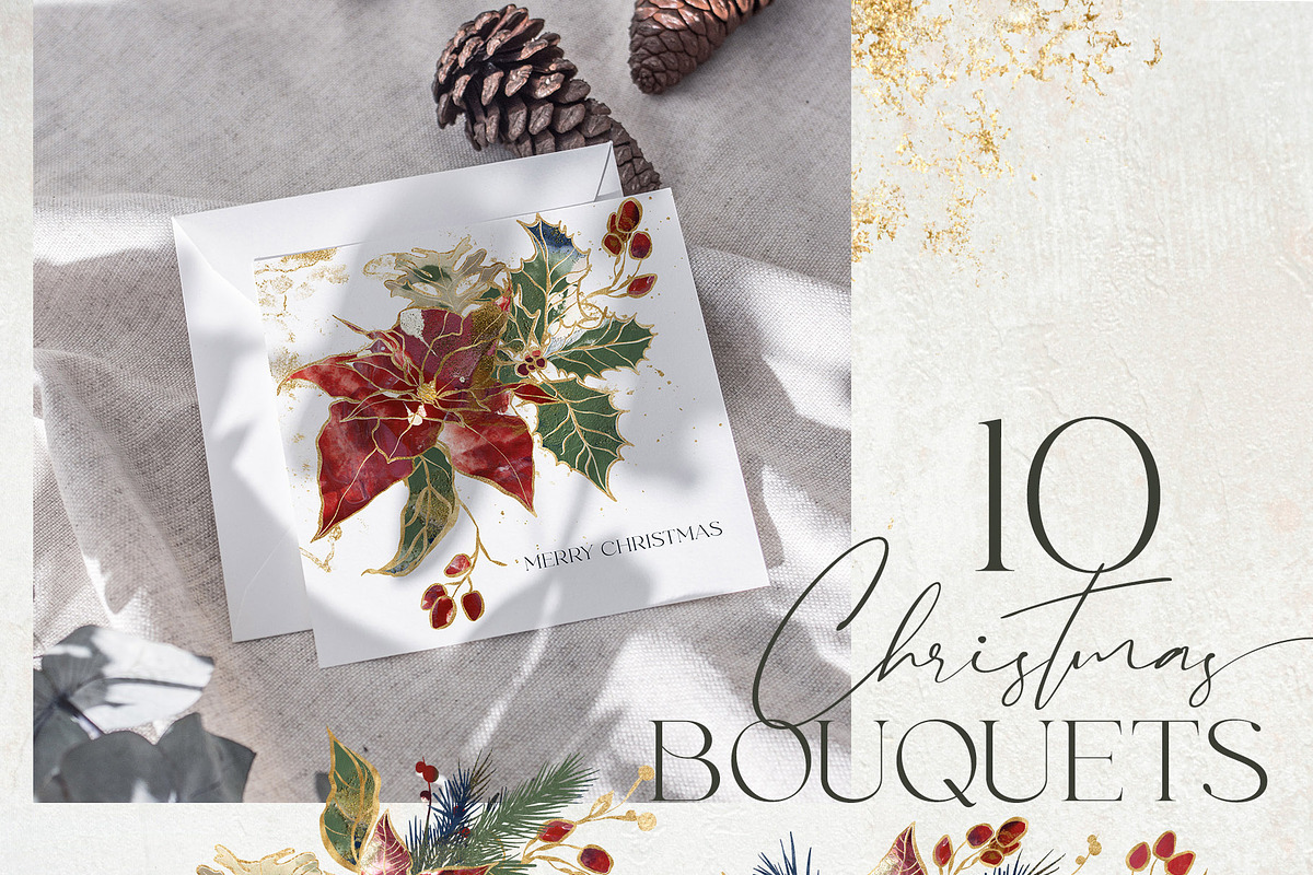 Christmas day flowers backgrounds, a Seasonal Illustration by Yuliya Derbisheva (Photo 5 of 20)