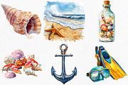 Watercolor Beach Landscape Clipart, an Illustration by Canvas Craft (Thumbnail 2 of 7)