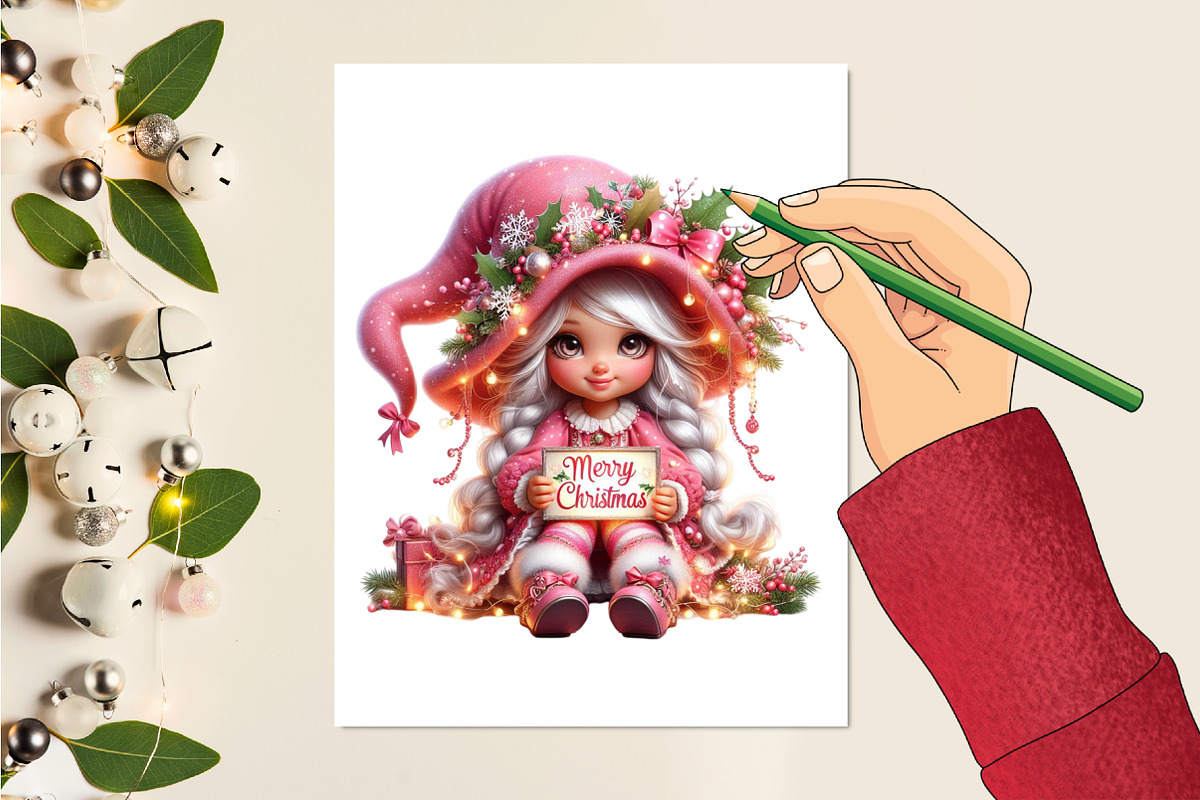 Christmas Girl Gnomes Sublimation, a Seasonal Illustration by Craft Nest (Photo 2 of 5)