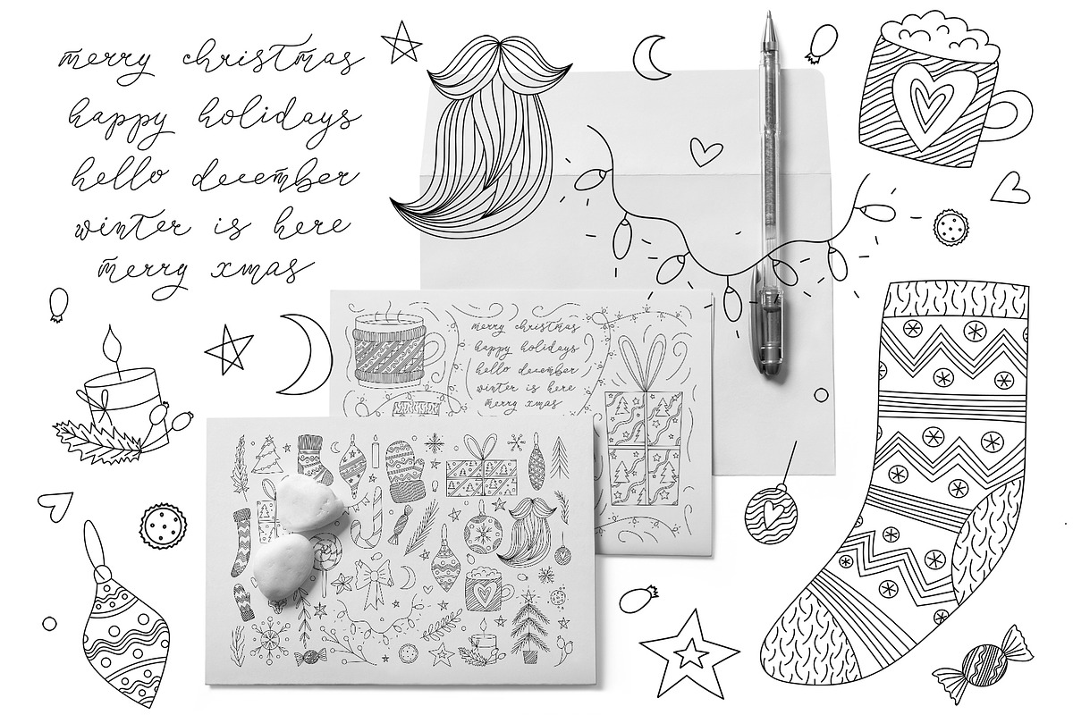 Christmas Doodle Line Art Winter Set, an Illustration by Chloe's Illustrations (Photo 1 of 8)