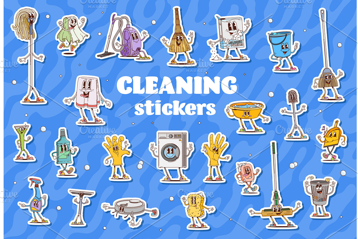 Housekeeping, cleaning stickers, a Decorative Illustration by Vector Tradition
