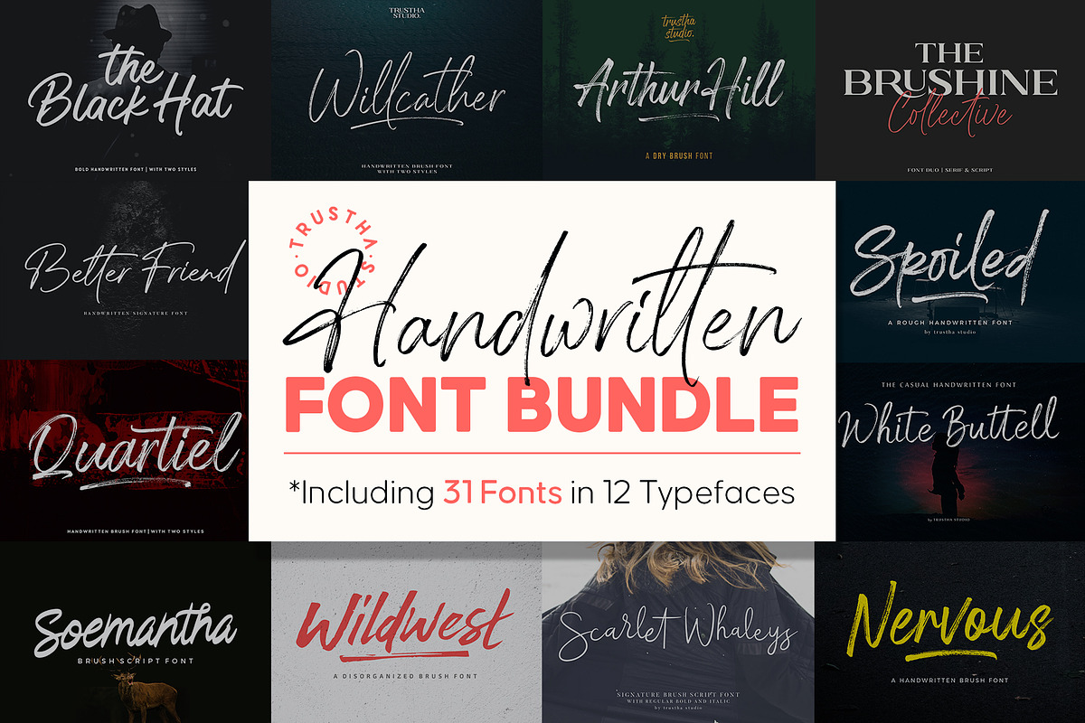 Sale - Handwritten Font Bundle, a Script Font by trustha (Photo 1 of 84)