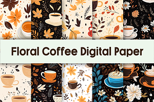 Floral Coffee Digital Paper