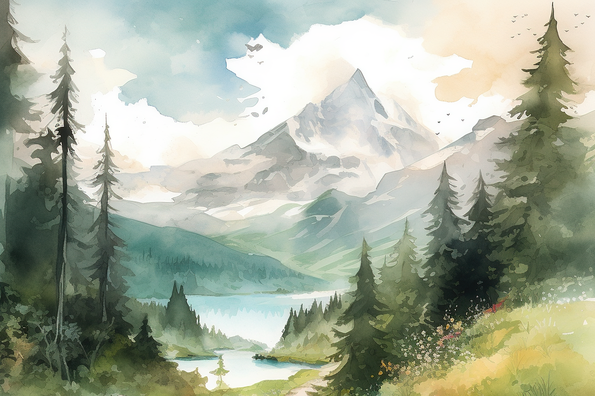 Watercolor Mountain Landscape, a Background Graphic by Printable Treasure (Photo 6 of 7)