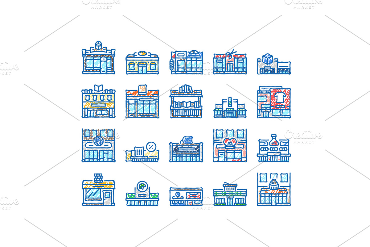 store shop retail market icons hand, an Object Illustration by pikepicture