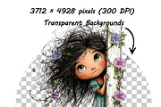 Whimsical Peeking Girl Clipart, an Illustration by one-touch (Thumbnail 9 of 12)