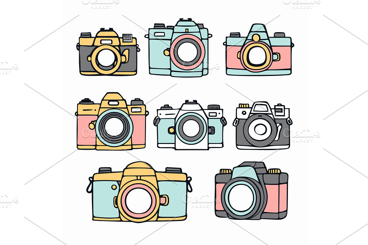 Collection colorful cameras outlined, a Technology Illustration by Vectorstockersland