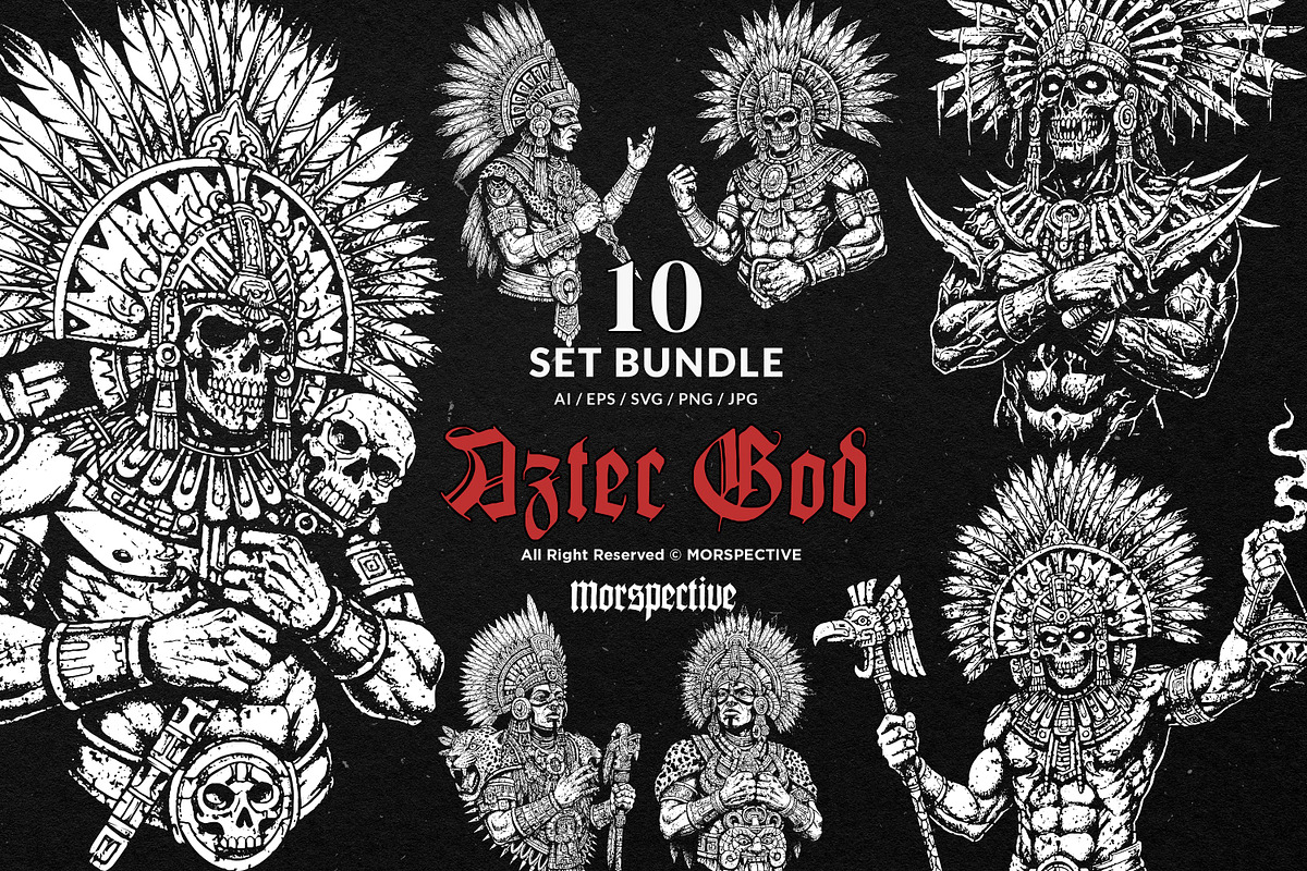 10 Bundle Dark Art Aztec God Warrior, an Illustration by Morspective (Photo 1 of 7)