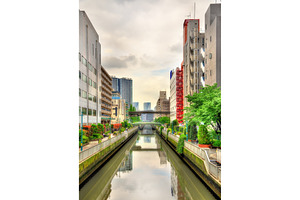 Buildings and canal in minato ward tokyo stock photo containing city and, an Architecture Photo by Leonid Andronov