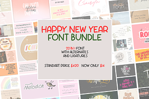 Happy New Year fontbundle 22 in 1