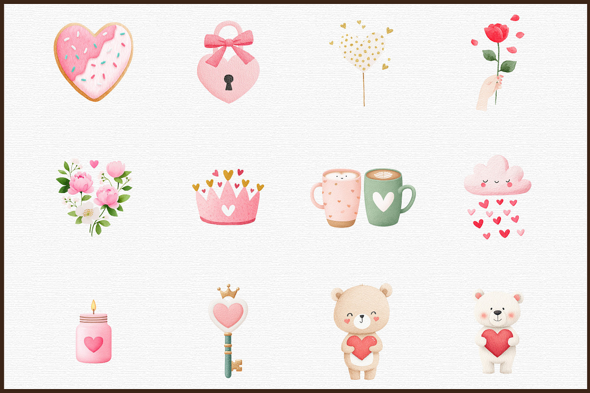 Valentine Watercolor Clipart Set, an Illustration by Sublimation Artist (Photo 3 of 6)