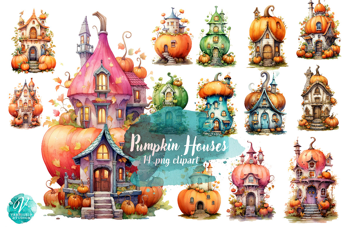 Watercolor Pumpkin House, a Seasonal Illustration by Verdigris Studios (Photo 1 of 3)