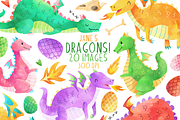 Watercolor Dragons Clipart, an Illustration by DigitalArtsi (Thumbnail 1 of 2)