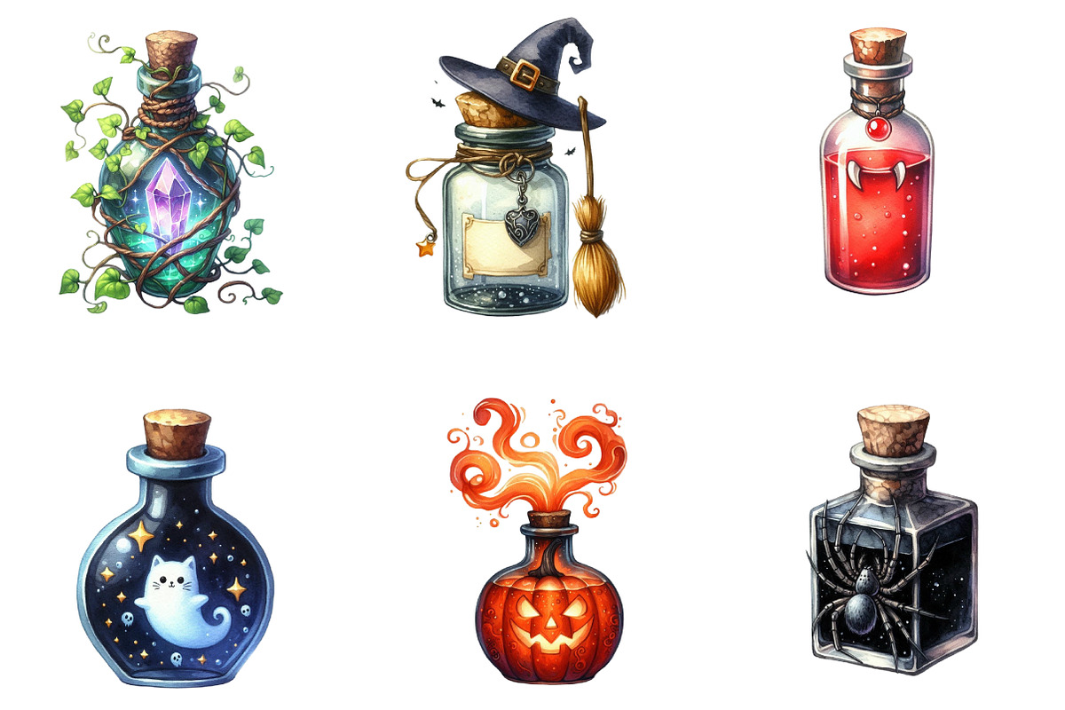 Halloween Potion Bottle Clipart Set, an Illustration by DreamArtGraphic (Photo 4 of 5)