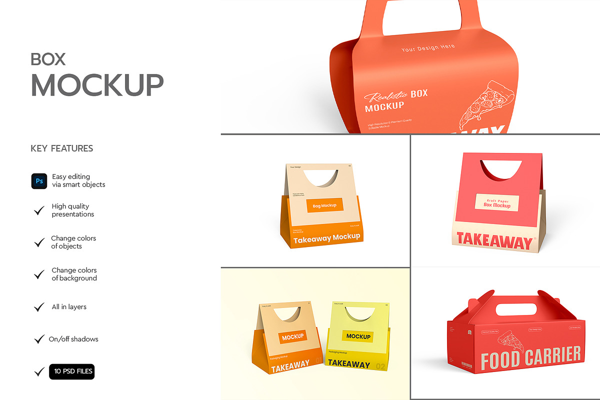 Food Carrier Box Mockup Pack, a Packaging Mockup by graphypix (Photo 5 of 13)