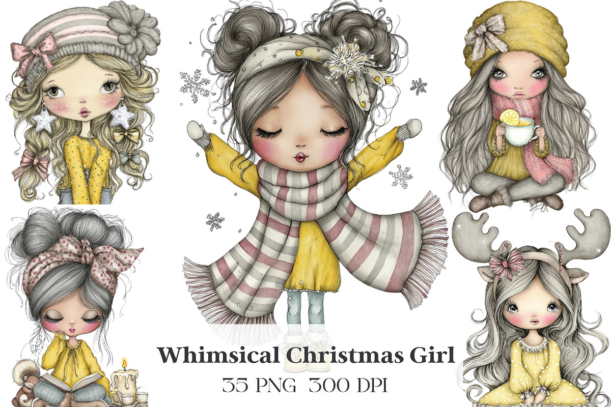 Whimsical Christmas Girl Clipart, an Illustration by CraftArtStudio (Photo 1 of 6)