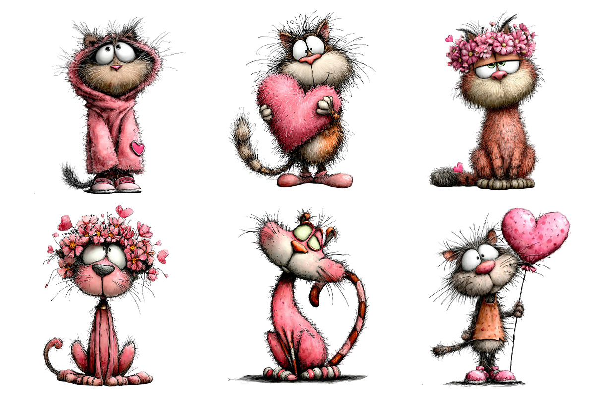 Whimsical Valentine Cats Clipart, an Illustration by Dream Creation (Photo 7 of 8)