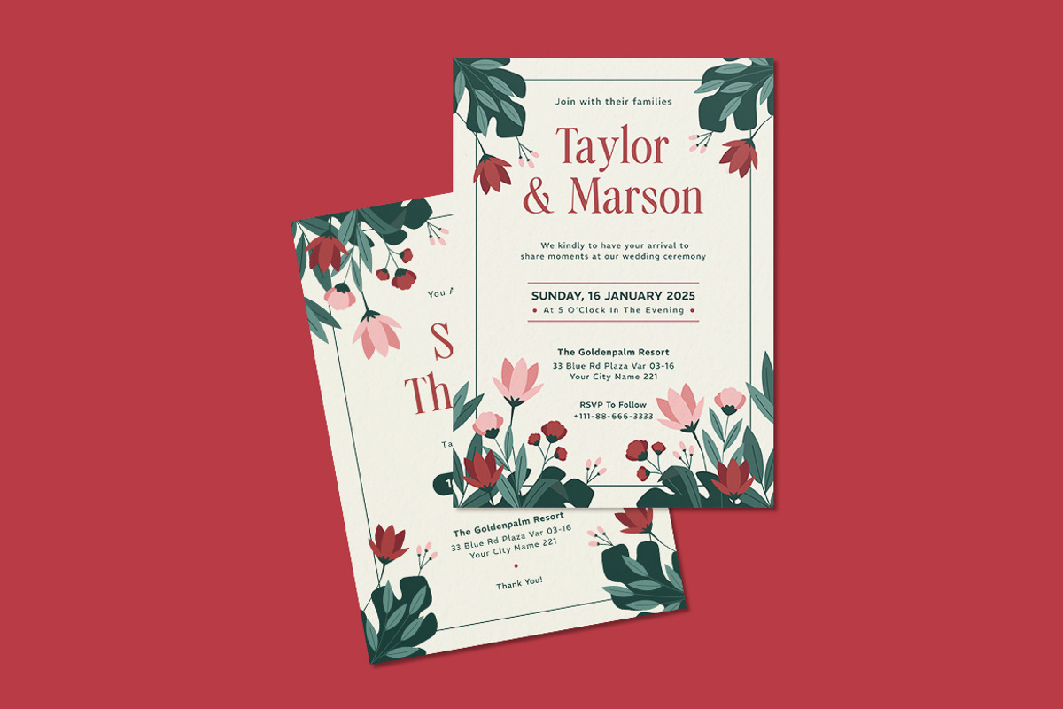 Pumble Floral Wedding Invitation, an Invitation Template by iDoodle Studio (Photo 2 of 4)