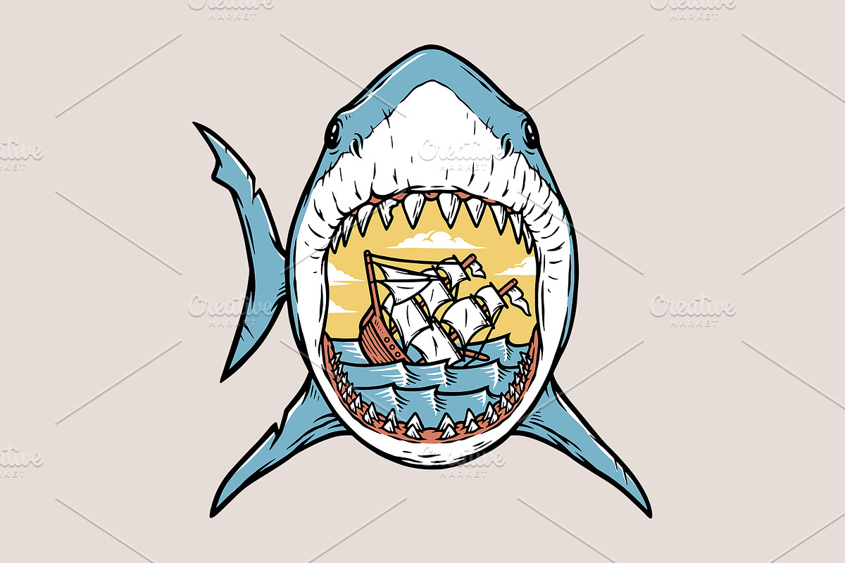 ships sink in the mouth of the shark, an Animal Illustration by gunaonedesign (Photo 1 of 4)