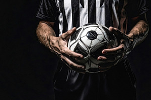 Soccer Player Holding Ball in Dark Lighting, a Sports & Recreation Photo by Davizro's Market