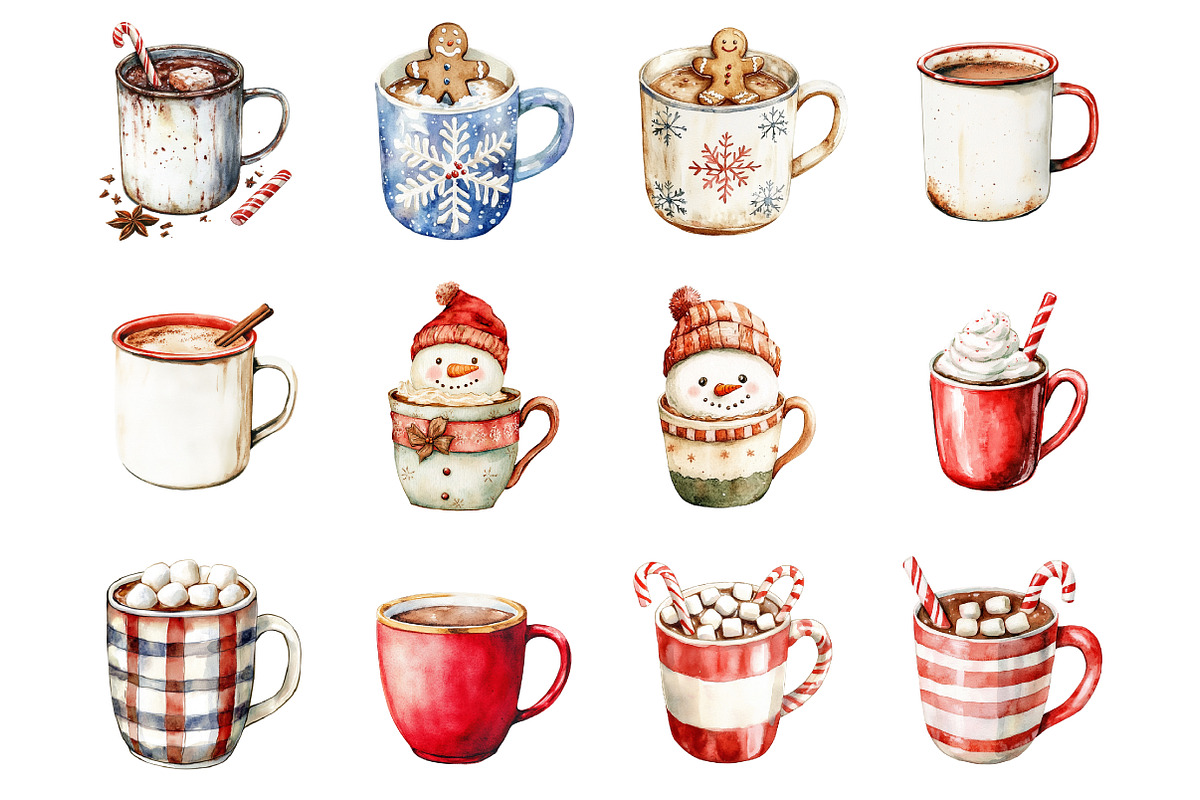 Retro Christmas Hot Cocoa Mugs, an Illustration by Design Market (Photo 2 of 3)