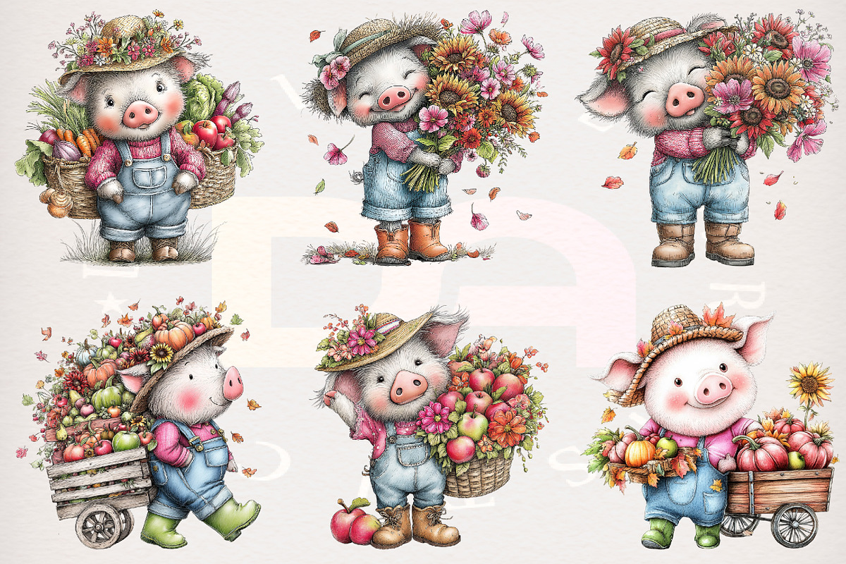 Cute Autumn Pig Clipart Bundle, a Transportation Illustration by Digital Artistic99 (Photo 2 of 9)