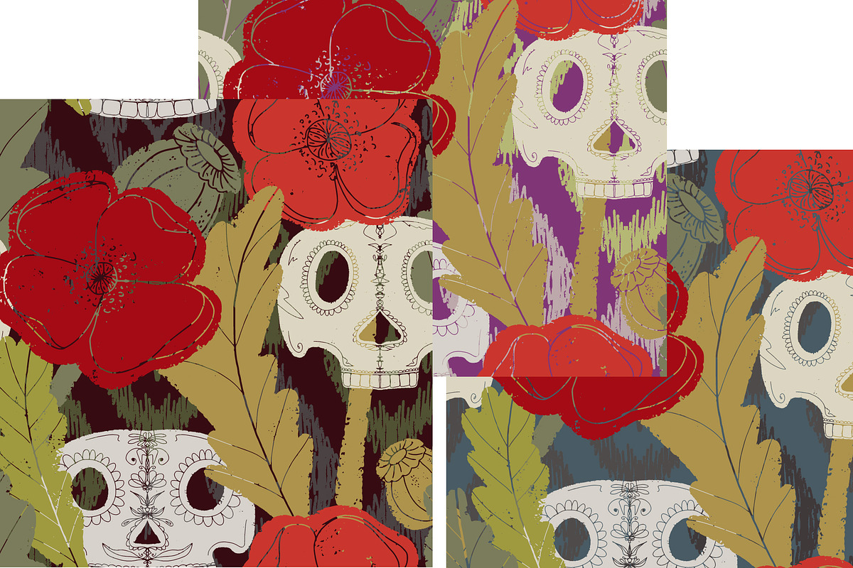 Folk art pattern poppy, sugar skull, a Pattern Graphic by NayaChu (Photo 5 of 10)