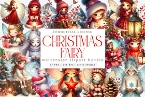 Watercolor Christmas Fairy Clipart, an Illustration by SinaCreation