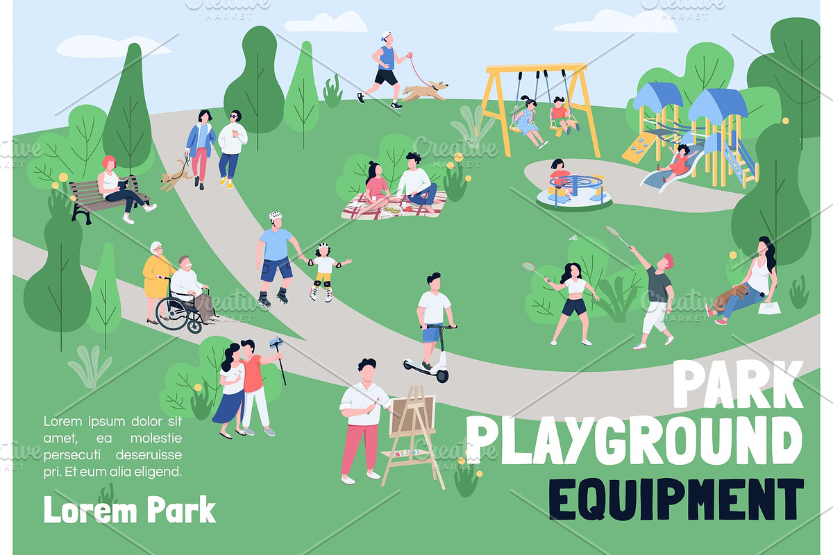 Park playground equipment banner, a Poster Template by IMG visuals characters