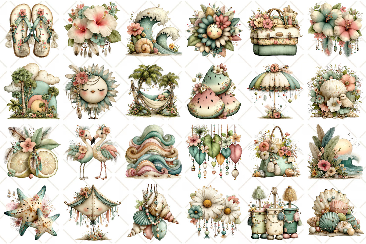 Whimsical Summer Boho Clipart, an Illustration by Black Bird Studio (Photo 2 of 5)