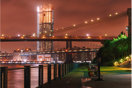 Night view of Brooklyn Bridge and, an Architecture Photo by Oleksandr Berezko