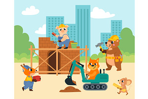 Animals builders working at, an Illustration by LadadikArt