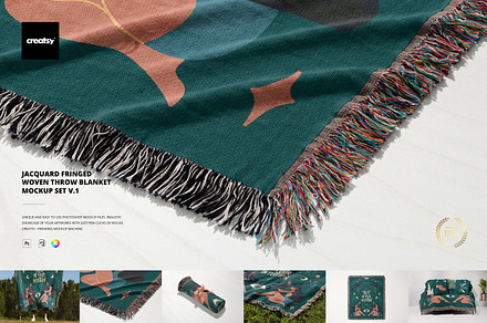 Fringed Woven Throw Blanket Mockup 1, a Household Mockup by creatsy5