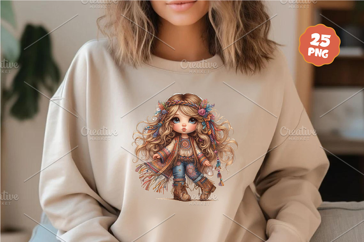 Stylish cartoon hippie girl. Clipart, an Animal Illustration by KENO Mascots (Photo 7 of 10)