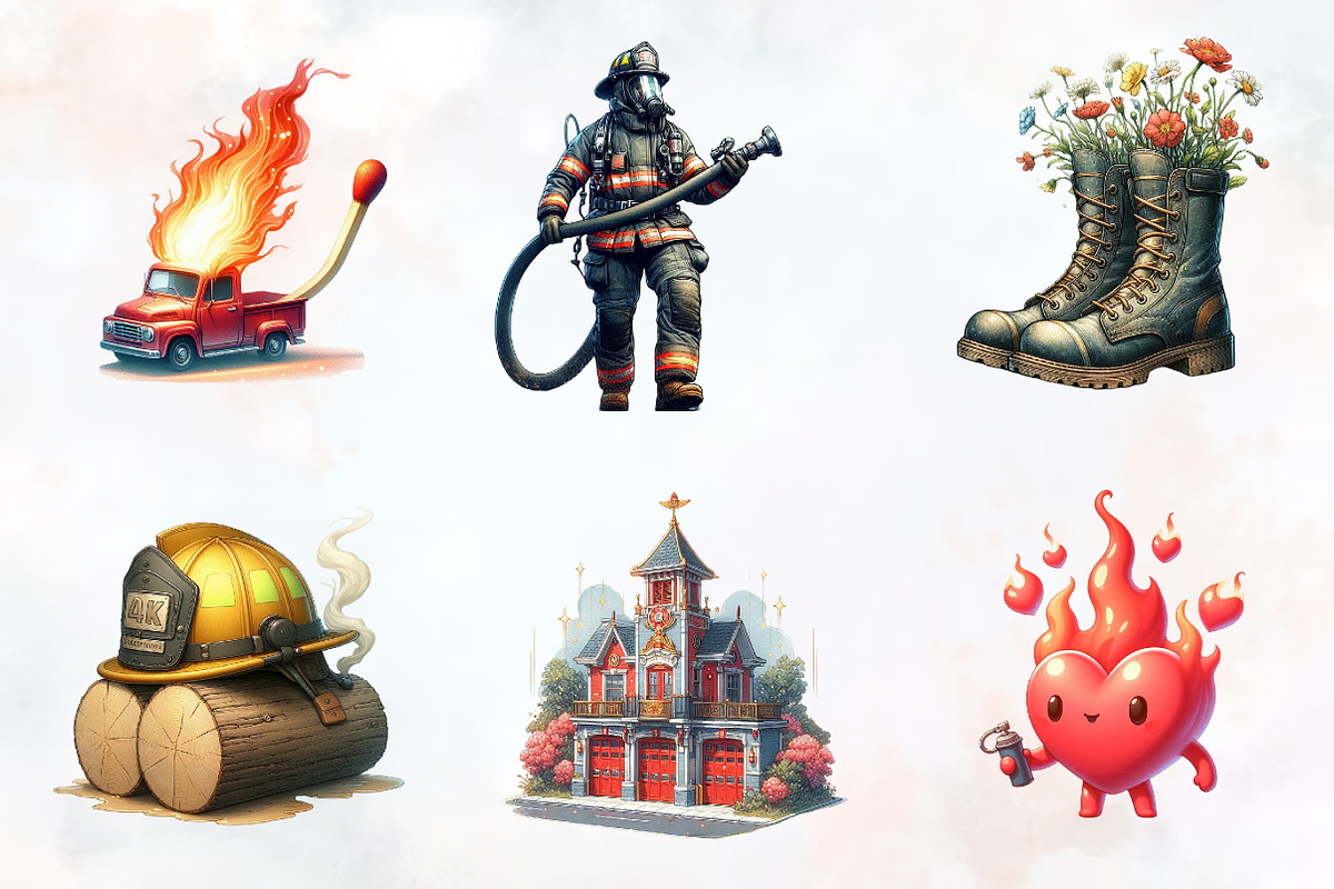 Firefighter Watercolor Cliparts, an Illustration by RobertsArt (Photo 2 of 7)
