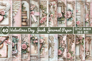 Valentines Day Junk Journal Paper, an Illustration by SinaCreation