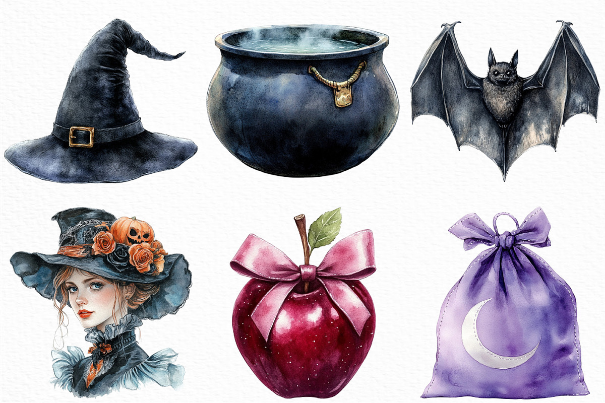 Watercolor Velvet Halloween Clipart, an Illustration by Craft Nest (Photo 4 of 6)